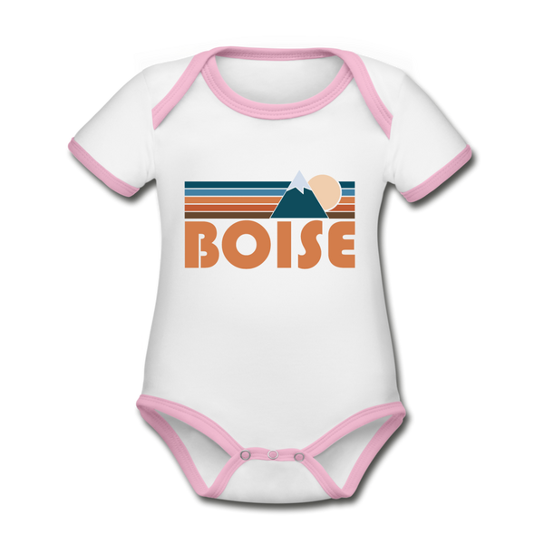 Boise, Idaho Baby Bodysuit - Organic Retro Mountain Boise Baby Bodysuit - white/pink