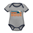 Boise, Idaho Baby Bodysuit - Organic Retro Mountain Boise Baby Bodysuit - heather gray/navy