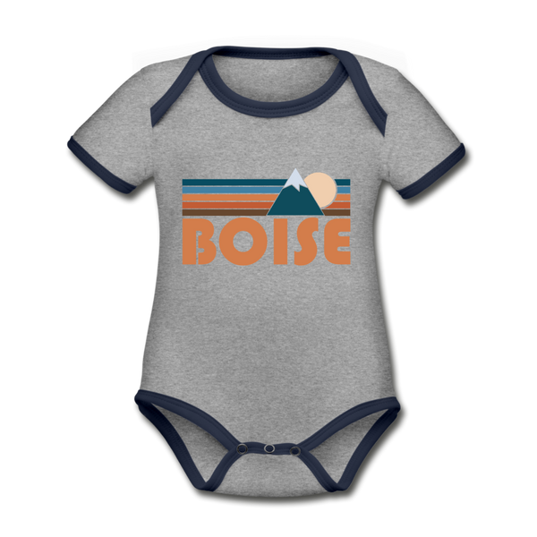 Boise, Idaho Baby Bodysuit - Organic Retro Mountain Boise Baby Bodysuit - heather gray/navy