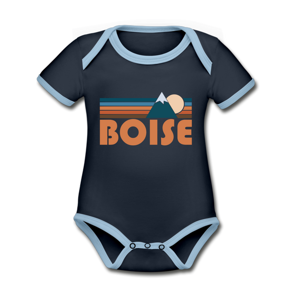Boise, Idaho Baby Bodysuit - Organic Retro Mountain Boise Baby Bodysuit - navy/sky
