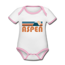 Aspen, Colorado Baby Bodysuit - Organic Retro Mountain Aspen Baby Bodysuit - white/pink