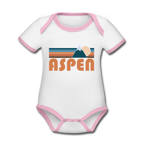 Aspen, Colorado Baby Bodysuit - Organic Retro Mountain Aspen Baby Bodysuit - white/pink
