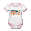 Aspen, Colorado Baby Bodysuit - Organic Retro Mountain Aspen Baby Bodysuit - white/pink