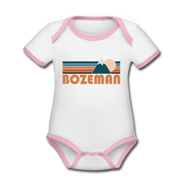 Bozeman, Montana Baby Bodysuit - Organic Retro Mountain Bozeman Baby Bodysuit - white/pink