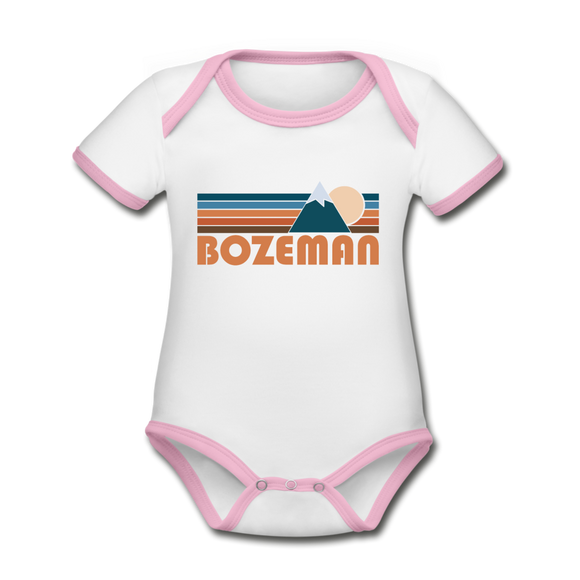 Bozeman, Montana Baby Bodysuit - Organic Retro Mountain Bozeman Baby Bodysuit - white/pink