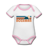 Bozeman, Montana Baby Bodysuit - Organic Retro Mountain Bozeman Baby Bodysuit - white/pink