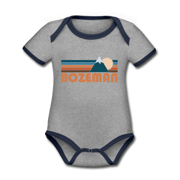 Bozeman, Montana Baby Bodysuit - Organic Retro Mountain Bozeman Baby Bodysuit - heather gray/navy