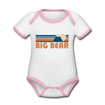 Big Bear, California Baby Bodysuit - Organic Retro Mountain Big Bear Baby Bodysuit - white/pink