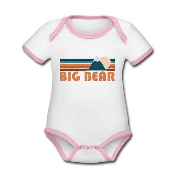 Big Bear, California Baby Bodysuit - Organic Retro Mountain Big Bear Baby Bodysuit - white/pink