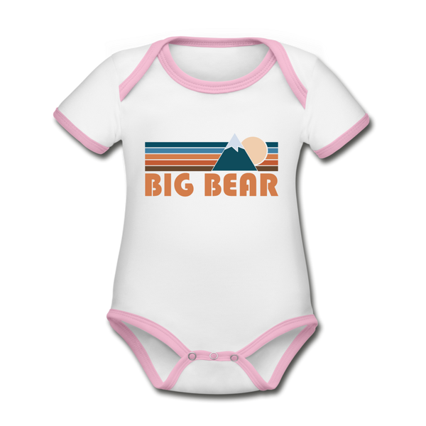 Big Bear, California Baby Bodysuit - Organic Retro Mountain Big Bear Baby Bodysuit - white/pink