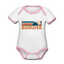 Boulder, Colorado Baby Bodysuit - Organic Retro Mountain Boulder Baby Bodysuit - white/pink