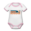 Boulder, Colorado Baby Bodysuit - Organic Retro Mountain Boulder Baby Bodysuit - white/pink