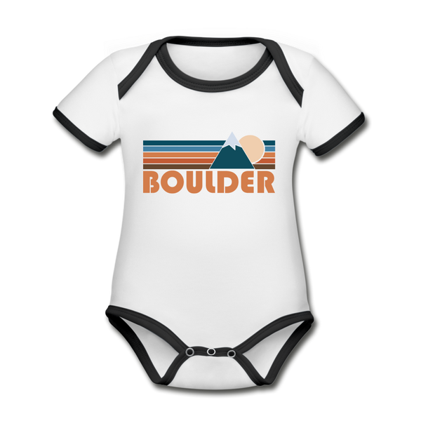 Boulder, Colorado Baby Bodysuit - Organic Retro Mountain Boulder Baby Bodysuit - white/black