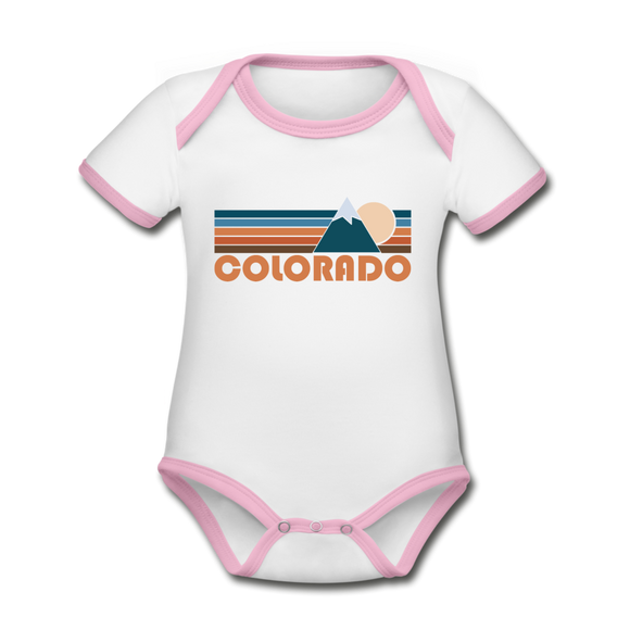 Colorado Baby Bodysuit - Organic Retro Mountain Colorado Baby Bodysuit - white/pink
