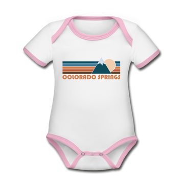 Colorado Springs, Colorado Baby Bodysuit - Organic Retro Mountain Colorado Springs Baby Bodysuit - white/pink