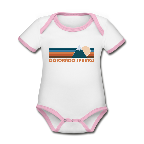 Colorado Springs, Colorado Baby Bodysuit - Organic Retro Mountain Colorado Springs Baby Bodysuit - white/pink