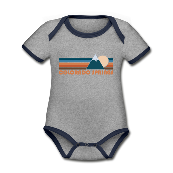 Colorado Springs, Colorado Baby Bodysuit - Organic Retro Mountain Colorado Springs Baby Bodysuit - heather gray/navy