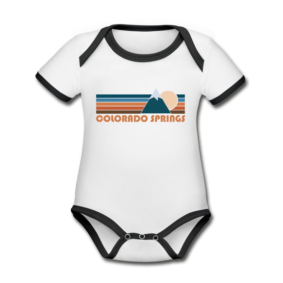 Colorado Springs, Colorado Baby Bodysuit - Organic Retro Mountain Colorado Springs Baby Bodysuit - white/black