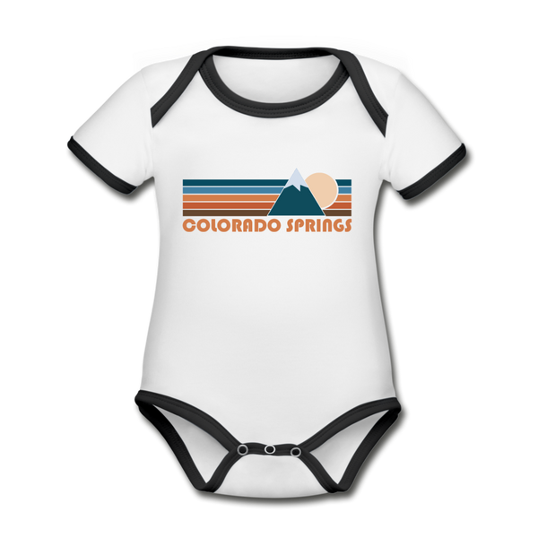 Colorado Springs, Colorado Baby Bodysuit - Organic Retro Mountain Colorado Springs Baby Bodysuit - white/black