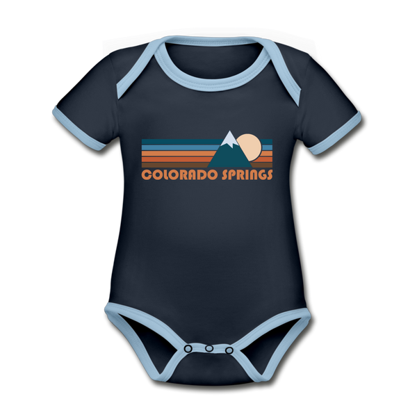 Colorado Springs, Colorado Baby Bodysuit - Organic Retro Mountain Colorado Springs Baby Bodysuit - navy/sky