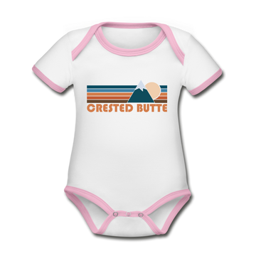Crested Butte, Colorado Baby Bodysuit - Organic Retro Mountain Crested Butte Baby Bodysuit - white/pink