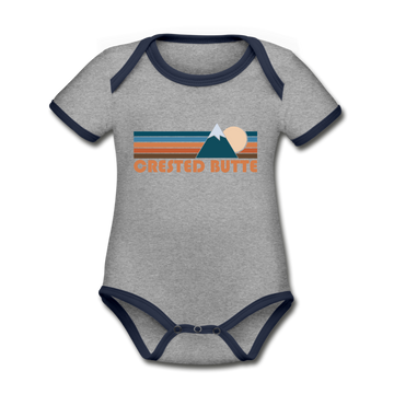 Crested Butte, Colorado Baby Bodysuit - Organic Retro Mountain Crested Butte Baby Bodysuit - heather gray/navy