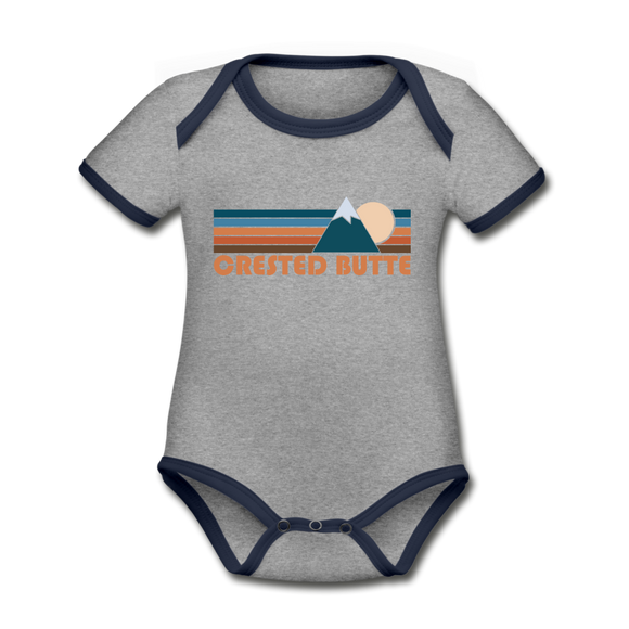 Crested Butte, Colorado Baby Bodysuit - Organic Retro Mountain Crested Butte Baby Bodysuit - heather gray/navy