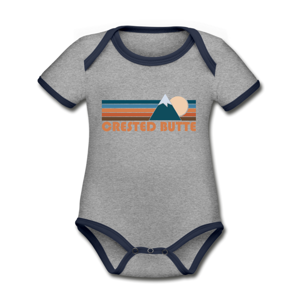 Crested Butte, Colorado Baby Bodysuit - Organic Retro Mountain Crested Butte Baby Bodysuit - heather gray/navy