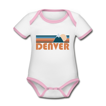 Denver, Colorado Baby Bodysuit - Organic Retro Mountain Denver Baby Bodysuit - white/pink