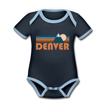 Denver, Colorado Baby Bodysuit - Organic Retro Mountain Denver Baby Bodysuit - navy/sky