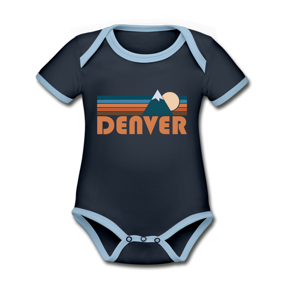 Denver, Colorado Baby Bodysuit - Organic Retro Mountain Denver Baby Bodysuit - navy/sky