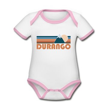 Durango, Colorado Baby Bodysuit - Organic Retro Mountain Durango Baby Bodysuit - white/pink