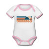 Durango, Colorado Baby Bodysuit - Organic Retro Mountain Durango Baby Bodysuit - white/pink