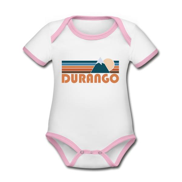 Durango, Colorado Baby Bodysuit - Organic Retro Mountain Durango Baby Bodysuit - white/pink