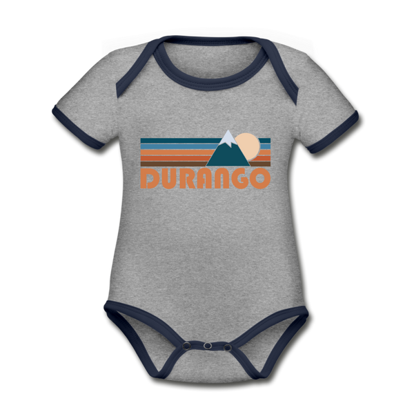 Durango, Colorado Baby Bodysuit - Organic Retro Mountain Durango Baby Bodysuit - heather gray/navy