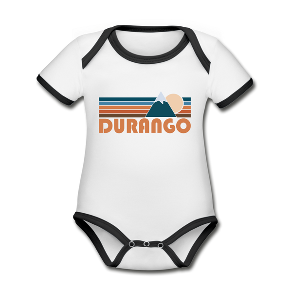 Durango, Colorado Baby Bodysuit - Organic Retro Mountain Durango Baby Bodysuit - white/black