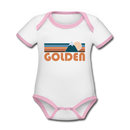 Golden, Colorado Baby Bodysuit - Organic Retro Mountain Golden Baby Bodysuit - white/pink