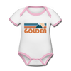 Golden, Colorado Baby Bodysuit - Organic Retro Mountain Golden Baby Bodysuit - white/pink
