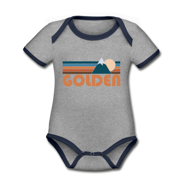 Golden, Colorado Baby Bodysuit - Organic Retro Mountain Golden Baby Bodysuit - heather gray/navy