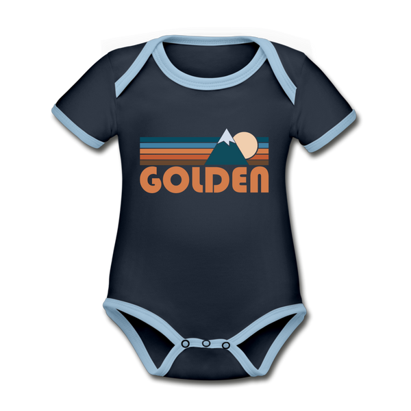 Golden, Colorado Baby Bodysuit - Organic Retro Mountain Golden Baby Bodysuit - navy/sky