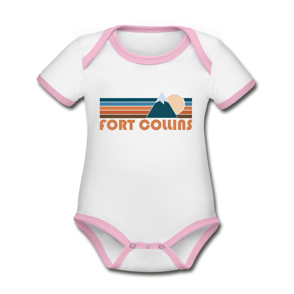 Fort Collins, Colorado Baby Bodysuit - Organic Retro Mountain Fort Collins Baby Bodysuit - white/pink