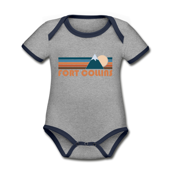 Fort Collins, Colorado Baby Bodysuit - Organic Retro Mountain Fort Collins Baby Bodysuit - heather gray/navy