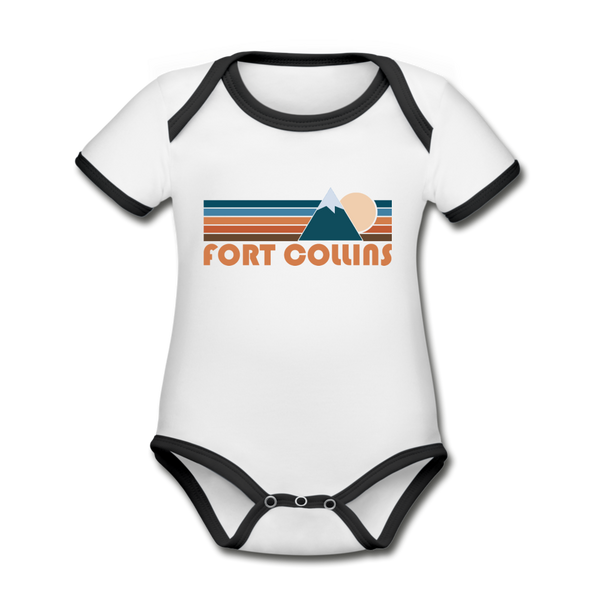 Fort Collins, Colorado Baby Bodysuit - Organic Retro Mountain Fort Collins Baby Bodysuit - white/black