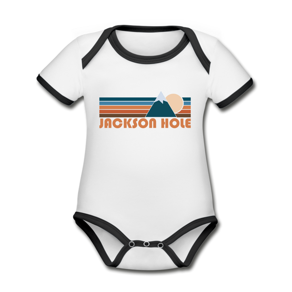 Jackson Hole, Wyoming Baby Bodysuit - Organic Retro Mountain Jackson Hole Baby Bodysuit - white/black