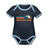 Jackson Hole, Wyoming Baby Bodysuit - Organic Retro Mountain Jackson Hole Baby Bodysuit - navy/sky