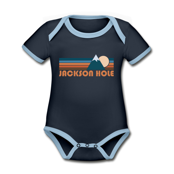 Jackson Hole, Wyoming Baby Bodysuit - Organic Retro Mountain Jackson Hole Baby Bodysuit - navy/sky