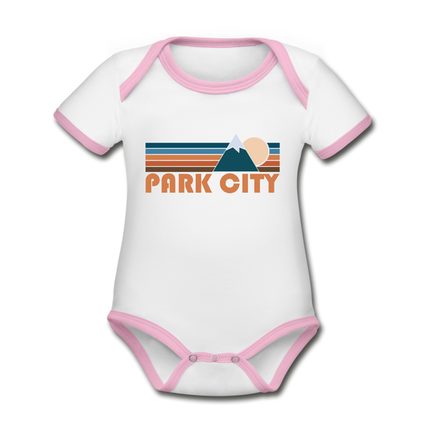 Park City, Utah Baby Bodysuit - Organic Retro Mountain Park City Baby Bodysuit - white/pink