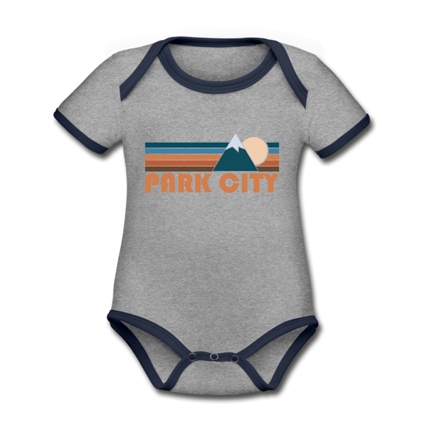 Park City, Utah Baby Bodysuit - Organic Retro Mountain Park City Baby Bodysuit - heather gray/navy