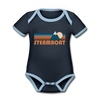 Steamboat, Colorado Baby Bodysuit - Organic Retro Mountain Steamboat Baby Bodysuit - navy/sky