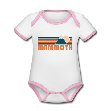 Mammoth, California Baby Bodysuit - Organic Retro Mountain Mammoth Baby Bodysuit - white/pink